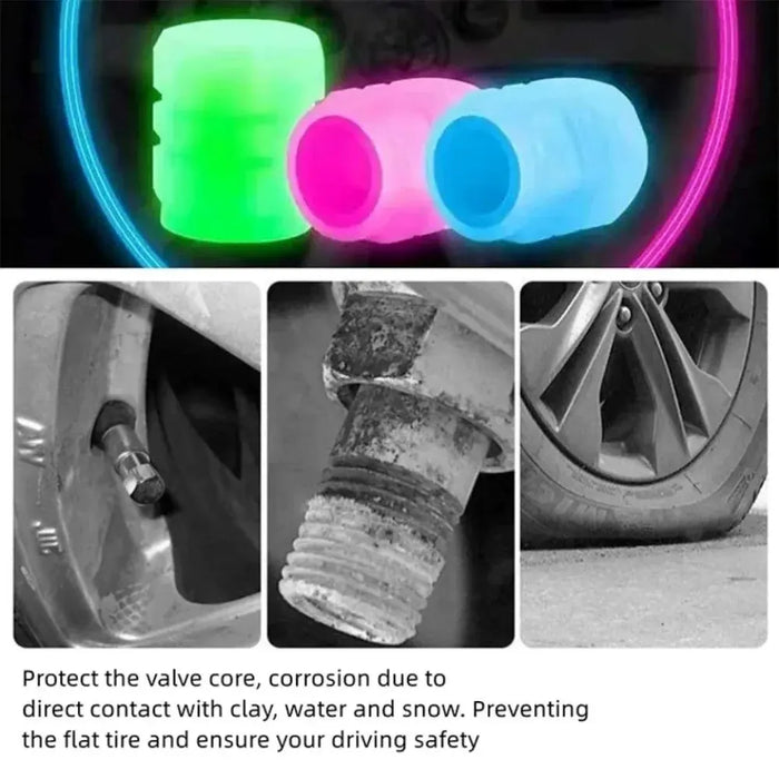 Glowing Tire Valve Caps Cars Motorcycle Bike