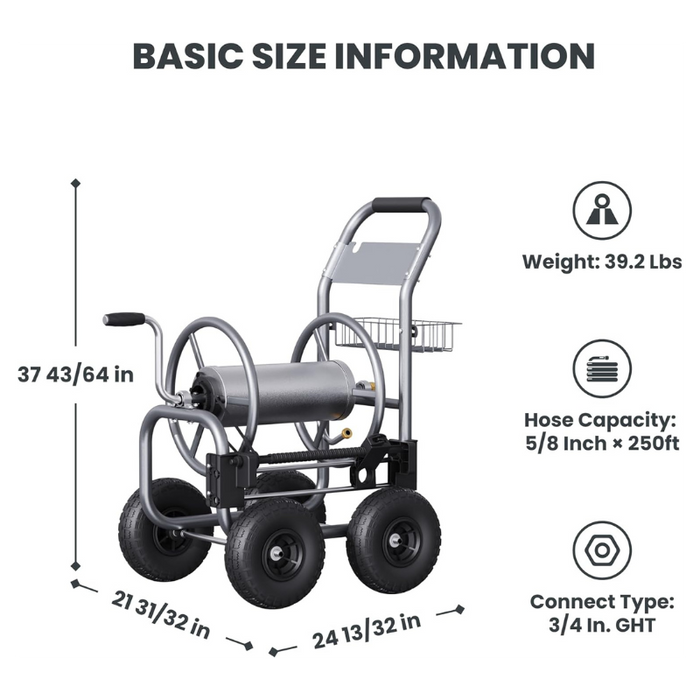 Garden Hose Reel Cart-4 Wheels-Heavy Duty