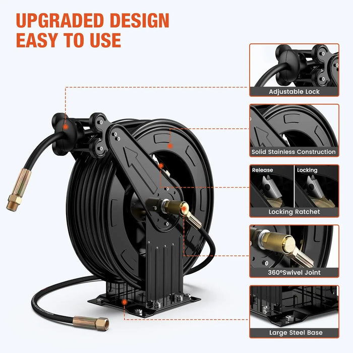 Pressure Washer Hose Reel Retractable 50ft x 3/8" Heavy Duty