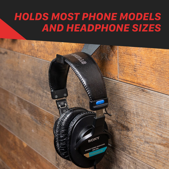 Wall Mount Phone Holder and Headphone Rack