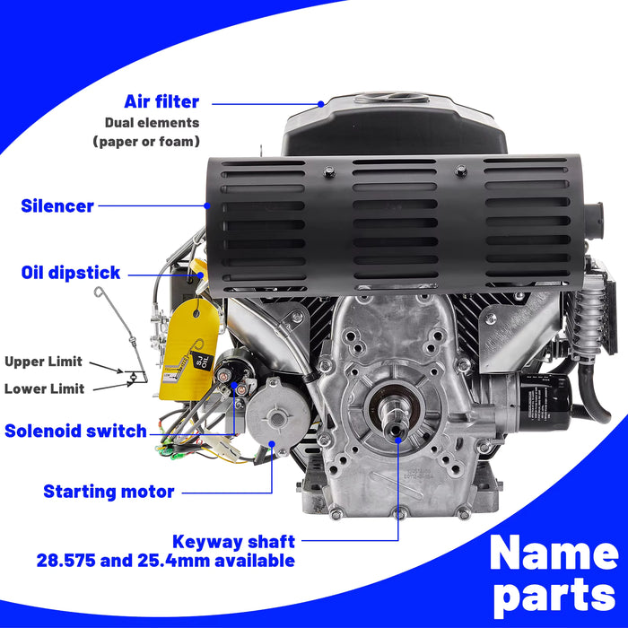 OHV 27 hp 739cc with EPA Certification, Twin Cylinder Gasoline Engine 4 Stroke Petrol Motor 1.6 L Oil Capacity Gasoline Engine.