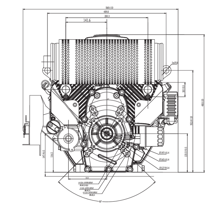 OHV 27 hp 739cc with EPA Certification, Twin Cylinder Gasoline Engine 4 Stroke Petrol Motor 1.6 L Oil Capacity Gasoline Engine.